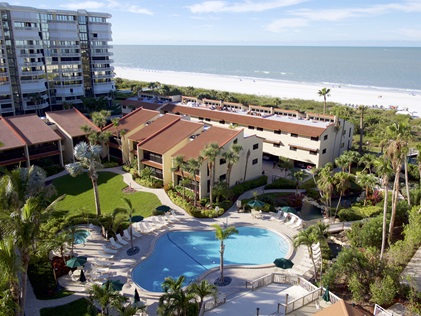 Aerial view of Hilton Grand Vacations exchange resort Club Regency of Marco Island in Florida. 