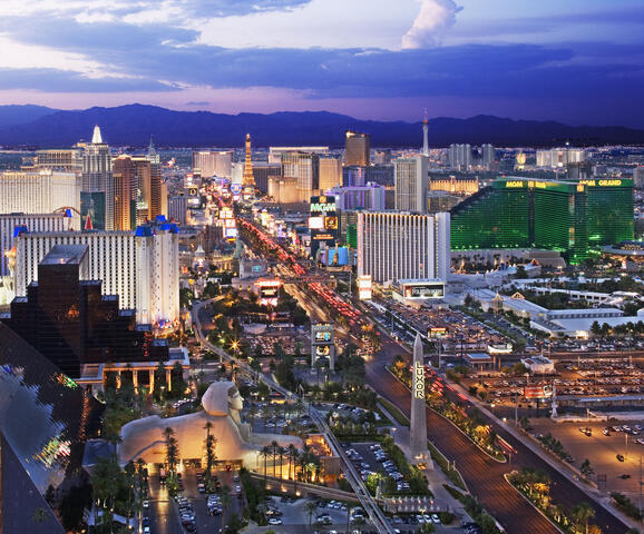 Aerial view of the Vegas Strip. 