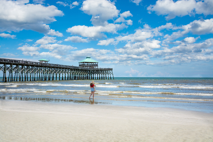 Adolescent girl on Folly Beach in Charleston, South Carolina. 