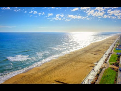 Stunning aerial view of Virginia Beach Boardwalk, Virginia.