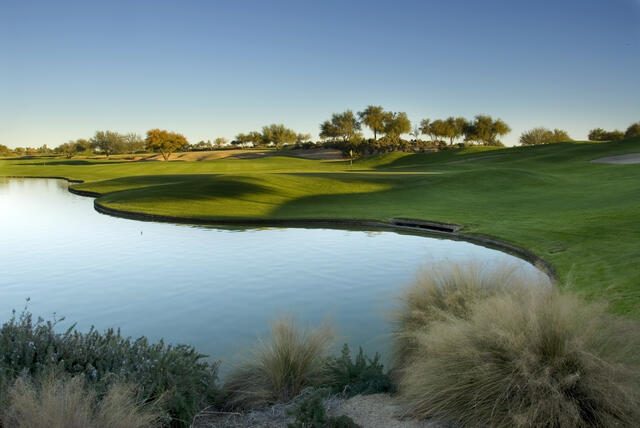 Picturesque golf course at sunrise.