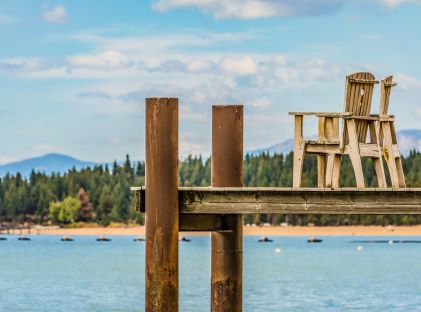 Boat deck with chairs overlooking Lake Tahoe