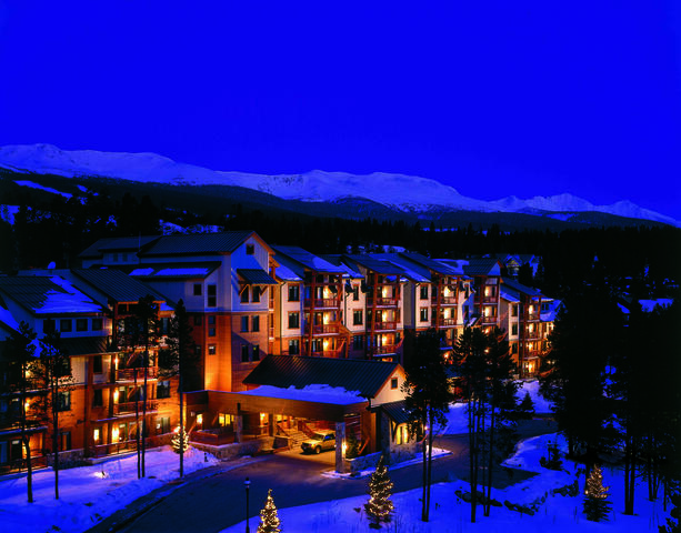 Stunning aerial, nighttime mountain vista, Valdoro Mountain Lodge, a Hilton Grand Vacations Club, Breckenridge, Colorado. 