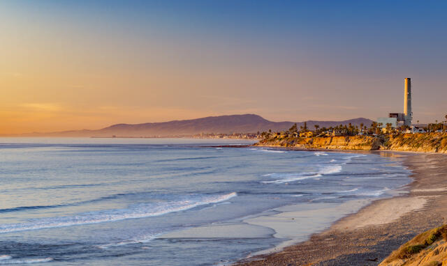 Beautiful Carlsbad coastline panorama at sunset, California. 