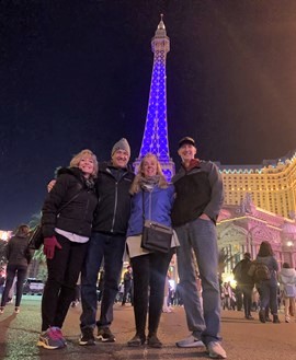 HIlton Grand Vacations Owners posing on Las Vegas Boulevard, New Year's Eve, Nevada. 