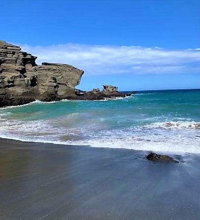 Beautiful black sand beach, Big Island, Hawaii. 