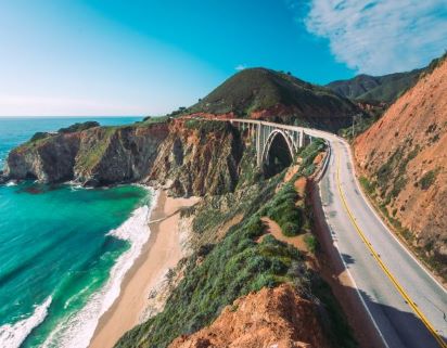 Pacific Ocean coastline from California, Highway number 1 near Big Sur