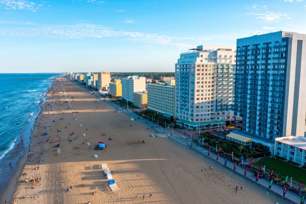 Aeria image, Virginia Beach shoreline, biking trail parallel, Virginia Beach, Virginia. 