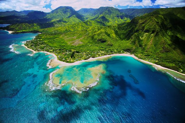 Beautiful aerial image, Kauai coastline, Hawaii.