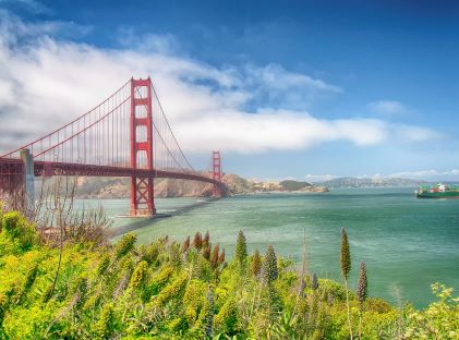 View of the Golden Gate Bridge from the Golden Gate National Recreation Area near San Francisco, California