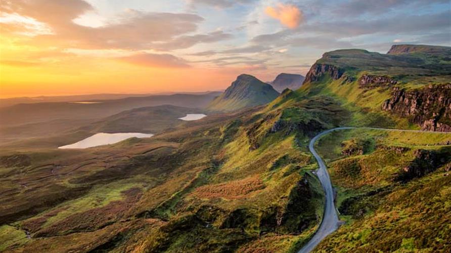 Sunrise over the Scottish Highlands.